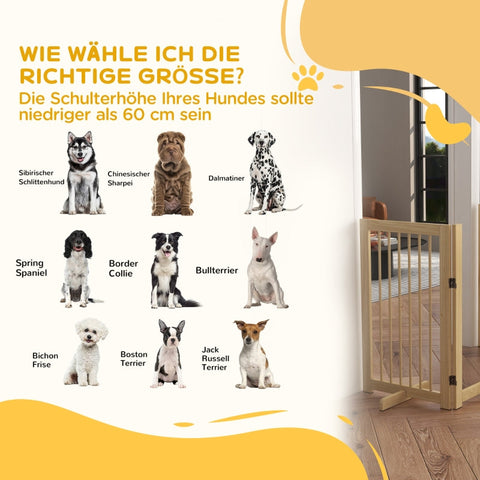 Rootz Dog Gate with Door - Wooden Pet Barrier - Solid Pine Wood - Free-Standing Design - Foldable Panels - 220cm x 36cm x 91cm