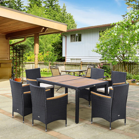 Rootz 6 Person Garden Furniture Set - Outdoor Dining Set - Patio Set - Washable Cushions - 130cm x 90cm x 75cm Table, 58cm x 58cm x 85cm Chairs