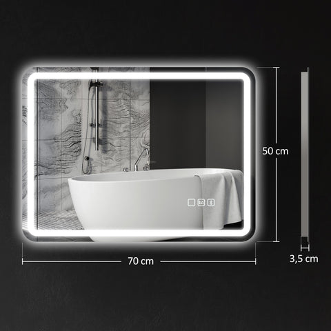 Rootz LED Bathroom Mirror - Illuminated Mirror - Vanity Mirror - Anti-Fog Pad - 70cm x 3.5cm