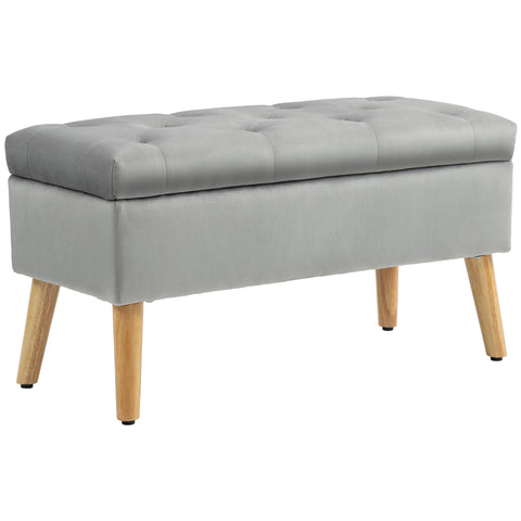 Rootz Upholstered Storage Bench - Velvet Stool - Padded Chest - Comfort Seating - 80cm x 35cm x 40cm - Grey