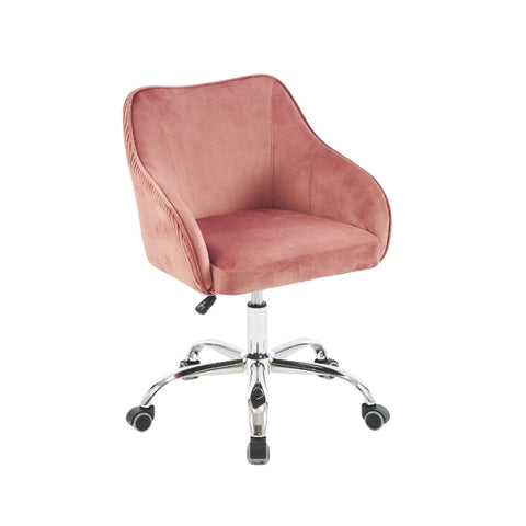 Rootz Adjustable Swivel Velvet Chair - Office Chair - Vanity Seat - Comfort & Stability - 56cm x 55cm x 83cm - Dark Pink