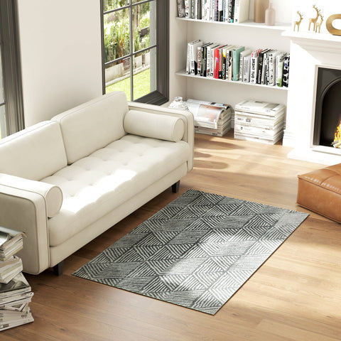 Rootz Grey Carpet - Living Room Rug - Washable Lane Carpet - Allergy-Friendly - 150 x 80 cm - Modern Style
