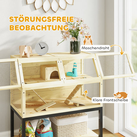 Rootz Wooden Dwarf Hamster Cage - Small Animal House - Two-Story Pet Enclosure - Storage & Mobility - 87 x 43 x 101cm