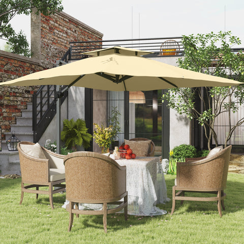 Rootz 3m Square Umbrella - Parasol - Patio Sunshield - 360° Rotation - 297x297x264cm - Hydraulic Roof, Aluminum Frame, Beige