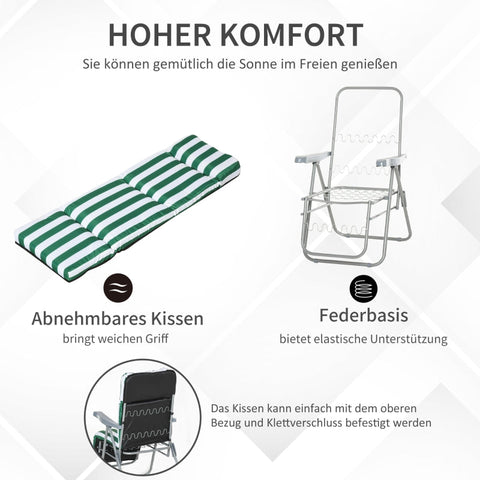 Rootz tuinligstoelen set van 2 - opvouwbare stoelen - buitenfauteuils - op 5 niveaus verstelbare rugleuning - ruimtebesparend ontwerp - hoogwaardige materialen - 60 cm x 75 cm x 102 cm - stalen frame - groen + wit