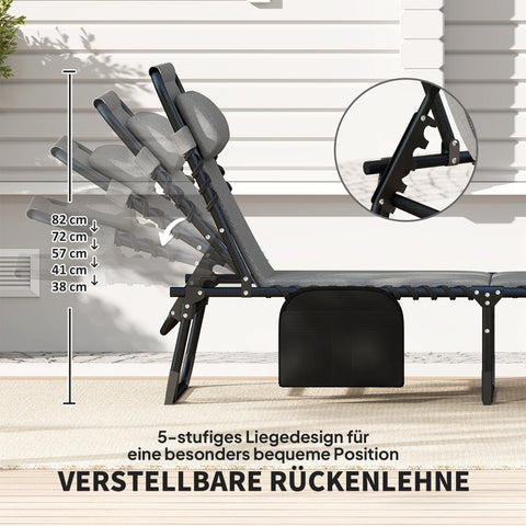 Rootz Sun Lounger - Deck Chair - Pool Lounger - Adjustable Comfort - 68cm x 189cm x 36cm