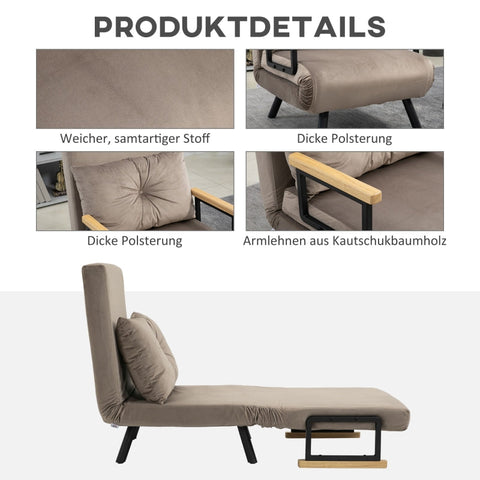 Rootz Sleeping Chair - Convertible Sofa Bed - Adjustable Backrest - Robust Steel Frame - Plush Upholstery - Light Brown - 63W x 73D x 81H cm