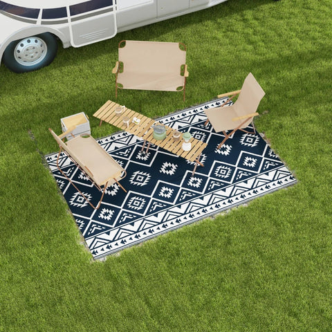 Rootz Outdoor Rug - Patio Rug - Weather Resistant - Modern Design - Non-woven Fabric - Black + White - 182cm x 274cm x 0.3cm