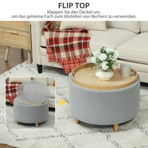 Rootz Upholstered Grey Stool - Footrest - Coffee Table - Hidden Storage - 56cm x 56cm x 42cm