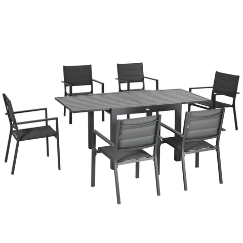 Rootz Garden Furniture Set - Patio Dining Set - Outdoor Dining Set - Extendable Table - 90/180cm x 89cm x 74cm - Stackable Chairs x 6 -  Grey