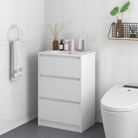 Rootz Bathroom Cabinet - Vanity Unit - White - 2 Drawers - Space-Saving Design - 61cm x 37cm x 88cm