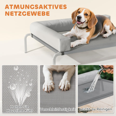 Rootz Outdoor Dog Bed - Elevated Pet Lounger - Raised Dog Sofa - Breathable Comfort - 110cm x 75cm x 30cm - Grey