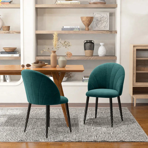 Rootz Dining Room Chairs - Soft Padding - Seating Comfort - Slim Metal Legs - Ergonomic Design - Velvet-like Polyester - Metal Legs - Green - 52W x 54D x 79H cm