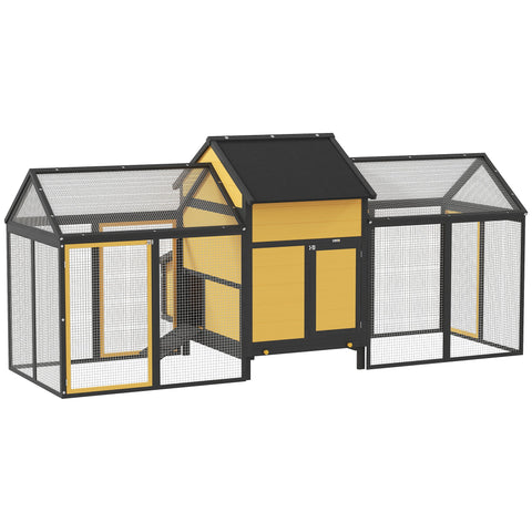 Rootz Small Animal Chicken Coop - Poultry Stable - Weatherproof Yellow Enclosure - Predator Protection - 247cm x 125cm x 113.5cm