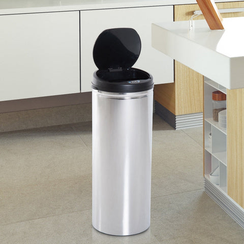 Rootz Stainless Steel Automatic Sensor Rubbish Bin - Touchless Trash Can - Smart Waste Bin - Hygienic, Durable, Convenient - Ø30.5 x H81.5 cm - Stainless Steel, ABS, PP
