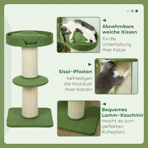 Rootz Cat Tree - Cat Tower - Scratching Post - Lamb Wool Comfort - 91cm x 45cm x 45cm - Green