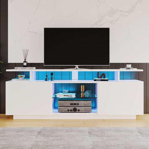 Rootz Modern White TV Cabinet - Media Console - Entertainment Unit - 16-Color LED Lighting - 140cm x 35cm x 61cm