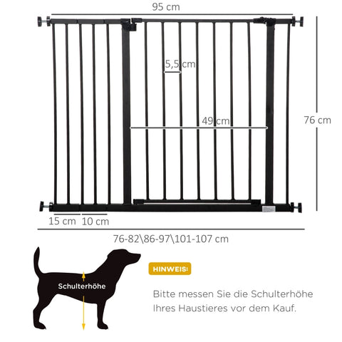 Rootz Expandable Clamp Mount Steel Dog Barrier - Pet Gate - Safety Gate - Easy Installation - Adjustable Size - Durable Material - 95cm x 76cm - Black