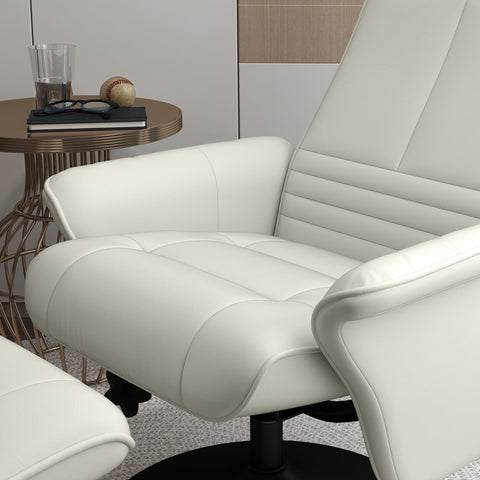 Rootz Recliner & Stool Set - TV Armchair - Swivel Chair - Ergonomic Comfort - White - 69L x 71W x 104H cm