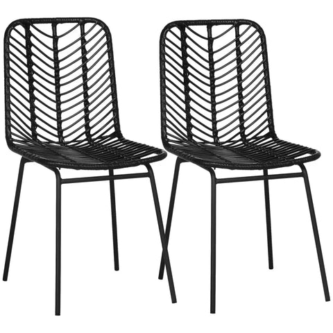 Rootz Dining Room Chairs - Accent Chairs - Boho Style - Kitchen Chairs - Steel Legs - Modern Design - PE Rattan+steel - Black - 44L x 58W x 85H cm