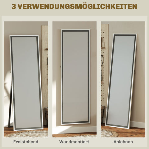 Rootz Full Body Mirror - Floor Mirror - Standing Mirror - Splinter-Free Safety - 162.6 x 53.3 cm - Grey MDF Frame