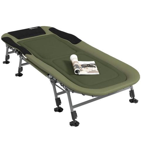 Rootz Camping Lounger - Outdoor Recliner - Portable Bed - Adjustable Backrest - Padded Design - Non-Slip Footrests - 200cm x 85cm x 40-51cm - Steel & 600D Oxford Fabric