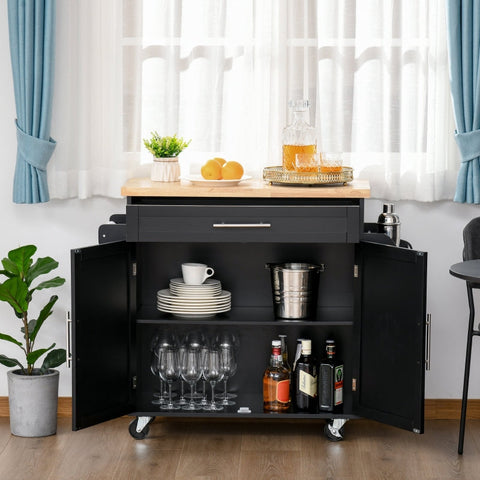 Rootz Keukentrolley - Oprolbare serveerwagen - Mobiel keukeneiland - In hoogte verstelbare planken - Voldoende opbergruimte - Gemakkelijke mobiliteit - 109 cm x 40 cm x 89 cm - Rubberhout en MDF