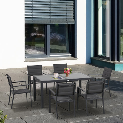 Rootz 7 Piece Garden Furniture Set - Patio Set - Outdoor Dining Set - Extendable Table & Stackable Chairs - 150/210cm x 90cm x 75cm