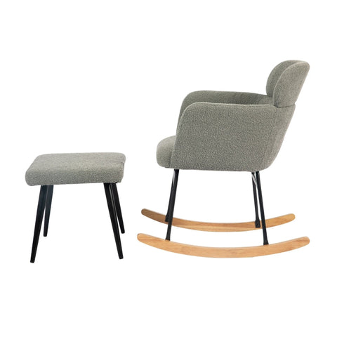 Rootz Elegant Gray Rocking Chair Set - Lounge Chair - Relaxation Chair - Comfort & Modern Design - 61L x 72.5W x 82H cm & Footstool 52L x 41W x 40H cm