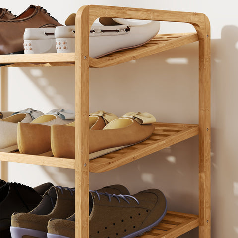 Rootz Bamboo Shelf - Shoe Shelf - Corridor Rack - 30kg Capacity - Brown Finish - 76cm x 33cm x 50.8cm