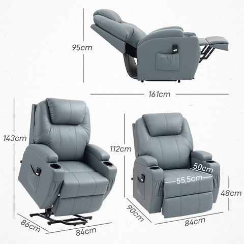 Rootz Electrical Relaxation Armchair - Recliner Chair - Power Lift Chair - Remote Control, Cup Holder - 84cm x 90cm x 112cm - Grey