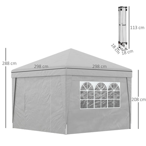 Rootz Foldable Garden Pavilion - Party Tent - Event Canopy - UV Protection 30+ - 298cm x 298cm x 288cm - Includes Transport Bag