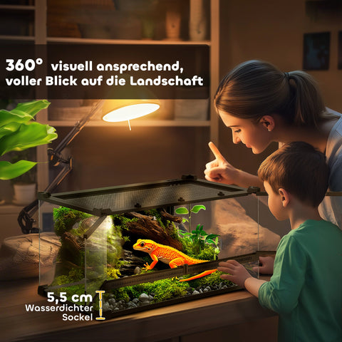 Rootz Glass Terrarium for Reptiles - Vivarium - Waterproof Vivarium - Increased Floor - 50cm x 30cm x 25cm