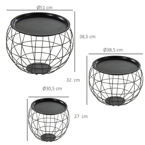 Rootz Lantern Style Coffee Table Set - Side Table Set - Removable Table Top - Steel Construction - Modern Design - Ø51cm x 38.5cm, Ø38.5cm x 32cm, Ø30.5cm x 27cm