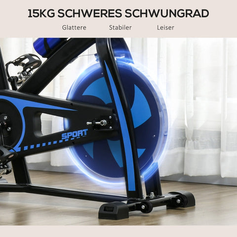 Rootz Exercise Bike - Indoor Cycling Bike - Quiet Belt Drive - Adjustable Resistance - LCD Monitor - Blue - 118cm x 50cm x 105-115cm