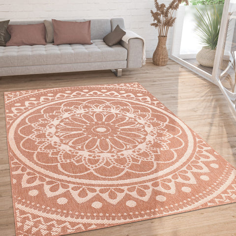 Round Outdoor Rug – Durable Polypropylene – Easy-Clean – Lace Pattern – Outdoor Use