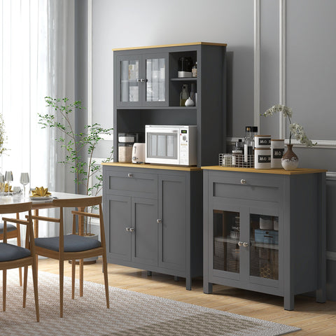 Rootz Kitchen Cabinet Buffet - Dining Room Showcase - Grey Storage Unit - Ample Storage - 100cm x 40cm x 180cm