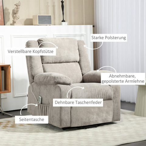 Rootz Electric Reclining Chair - Lift Chair - Zero Gravity Senior Chair - Stand-Up Aid - Mobility Assistance - Light Gray - Plush - 91cm x 93cm x 105cm