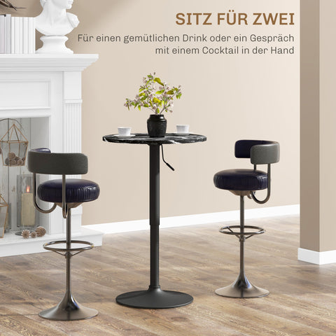 Rootz Marble Look Bar Table - Bistro Table - Height-Adjustable Table - Space-Saving Design - 60 x 60 x 68-93.5 cm