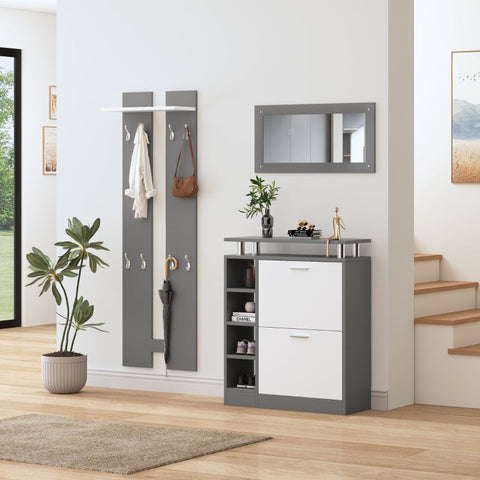 Rootz Wall-Mounted Coat Rack Set - Entrance Organizer - Space-Saving Storage - 80x25x96.5cm Shoe Cabinet - 8 Hooks - Mirror 80x40cm - Anthracite Gray