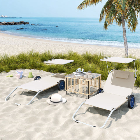 Rootz Sun Lounger Set - Foldable Garden Lounger - Roll Deck Chair - Adjustable Backrest - 62cm x 148cm x 85cm