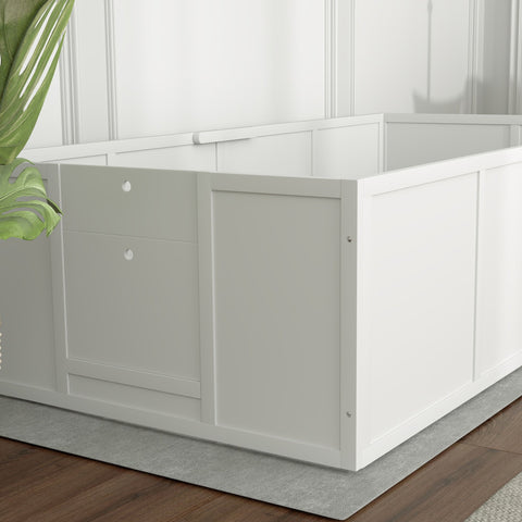 Rootz Dog Litter Box - Whelping Box - Puppy Run - Adjustable Entrances - Pine & MDF - 196 x 96 x 48 cm - White