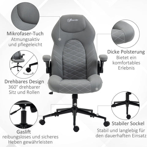 Rootz Vinsetto Office Chair - Ergonomic Desk Chair - Adjustable Height Chair - Rocker Function - Fold-Up Armrests - 65.5cm x 69.5cm x 112-122cm