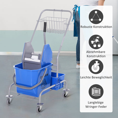 Rootz Cleaning Car - Mop Cart - Utility Trolley - 25L Capacity - Effortless Mobility - 72 x 49.5 x 95 cm