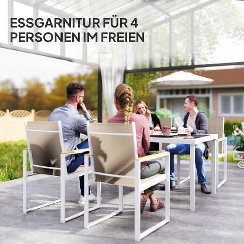 Rootz 5-Part Eating Set - Outdoor Table - Weather-Resistant Terrace Furniture - Hardened Glass Surface - 150cm x 87cm x 72cm
