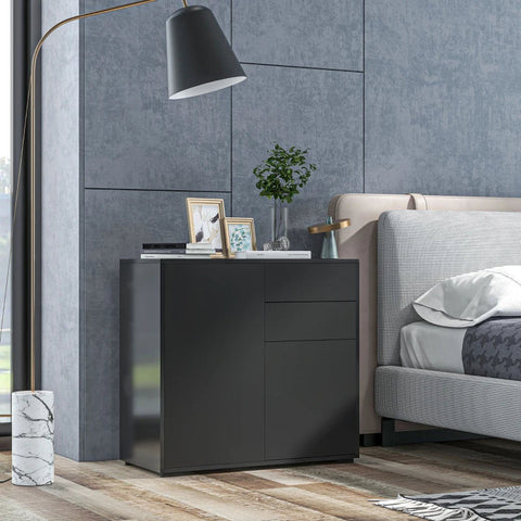 Rootz Standing Cabinet - Sideboard Chest Drawers - Modern Style - 2 Drawers - 2 Cupboards - Chipboard - Black - 79W x 36D x 74H cm