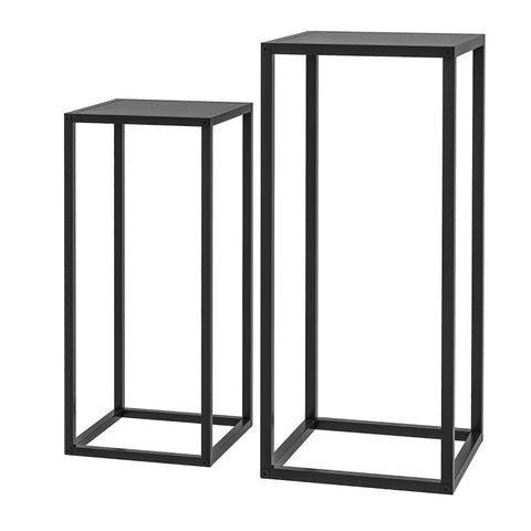 Rootz Set of 2 Industrial Style Flower Stands - Plant Stands - Black Steel - Two-tiered - Elegant Home Decor - 25cm x 25cm x 58.5cm, 31cm x 31cm x 65cm