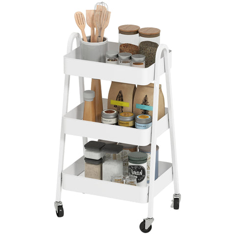 Rootz 3 Level Serving Cart - Kitchen Trolley - Rolling Storage - Smooth Movement - White - 29.8cm x 74.5cm