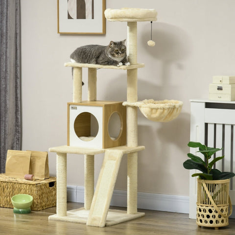 Rootz Cat Tree Scratching Post - Cat Cave - Multi-Level Cat Tower - Ultimate Comfort - Sisal Rope - 48.5cm x 48.5cm x 141.5cm