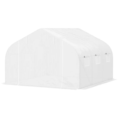Rootz Tunnel Greenhouse - 6 Roll Up Windows - Zip Door - Tear Resistant Film - Metal Frame - White - 4.45 x 3 x 2.05m